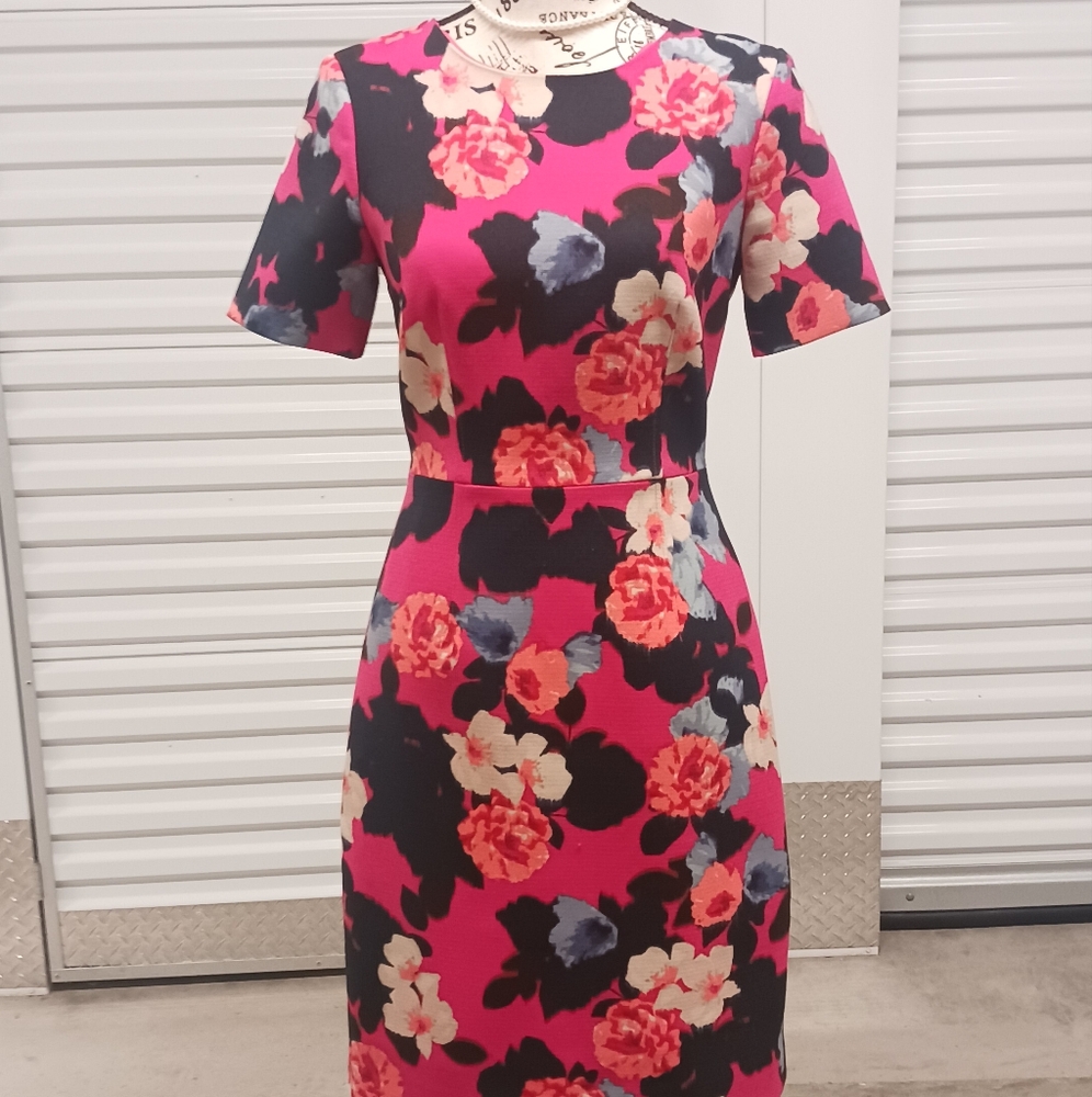 J. Crew Pink and Black Sheath Dress Short Sleeve Crew Neck